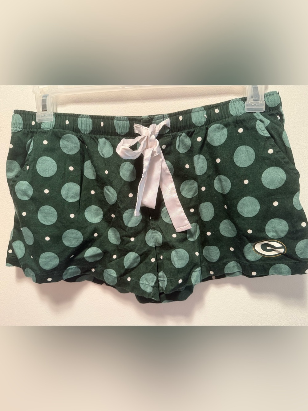 NFL Green Bay Packers Dark Green Polka Dot Sleep Shorts with White Ribbon